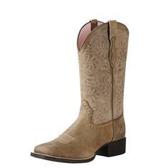 Sleek and stylish boots with traditional Western stitching, plus comfort technology for a supportive fit and top performance. Full-grain leather foot and upper Two-row stitch pattern Duratread™ outsole 4LR™ footed support and cushioning 11 shaft; 1.375 heel | Women's Round Up Remuda Western Boots in Brown Bomber Leather, size 12 by Ariat Fitted Beige Boots With Leather Sole, Fitted Beige Snip Toe Boots, Beige Fitted Snip Toe Boots, Fitted Knee-high Boots For Outdoor, Country Shoes Boots, Classic Black Boots, Country Shoes, Wedding Boots, Archive Fashion