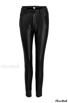 Olivia Mark - Professional Womens Navy Blue Solid Skinny High-Waisted Pencil Pants Chic Stretch Leggings With Pockets, Stretch Leggings With Pockets For Night Out, Trendy High Waist Leggings With Pockets, Trendy High-waist Leggings With Pockets, Sleek Slim Fit Bottoms For Spring, Non-stretch High Waist Sleek Leggings, Trendy High Waist Jeggings For Work, Chic Mid-rise Jeggings For Work, Chic High Waist Tight Bottoms