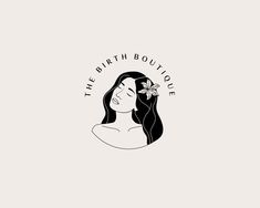 the birth boutique logo with a woman's face and flower in her hair, on a white background