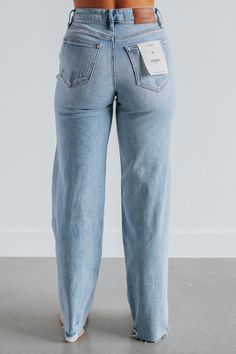 Details: Logan Hidden Jeans High Rise Wide Leg Fading/Whiskering Raw Edge Frayed Hems Hidden Button Fly Closure Good Stretch Dad Fit Available in 6 Washes Rise: 10.5" Inseam: 31" Leg Opening: 18" Material: 93% Cotton, 5% Polyester, and 2% Spandex We are recommending true to size! Jeans For Curvy Women, Billabong Jeans, Hidden Jeans, Xmas Wishlist, Ideal Wardrobe, Fall Things, Travel Outfits, Outfit Combinations, Shoes With Jeans