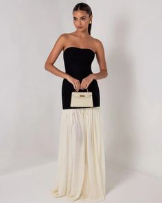 Black strapless cream chiffon maxi dress - HEIRESS BEVERLY HILLS Heiress Beverly Hills, Luxury Clothing Brands, Black Lace Corset, Chiffon Maxi Skirt, Cream Skirt, Corset Mini Dress, Corset Crop Top, Dresses Xxl, Chiffon Maxi