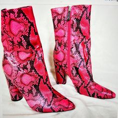 Brand New, Never Worn, They’ve Been In A Shoe Bin Unworn. Super Trendy, Eye Catching Booties With A 4” Rounded Lock Heel Pink Ankle Booties For Spring, Casual Pink Spring Booties, Casual Pink Booties For Spring, Fitted Pink Boots, Pink Pointed Toe Boots For Fall, Pink Casual Synthetic Boots, Spring Party Pink Booties, Pink Spring Booties With Round Toe, Spring Pink Booties With Round Toe