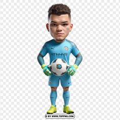 a cartoon character holding a soccer ball with his hands on his hips, transparent background