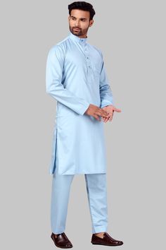 Product Features: Top Color: Sky Blue Bottom Color: Sky Blue Work: Solid Top Fabric: Fine poly and cotton mix Bottom Fabric: Fine poly and cotton mix Pack Of: 1 Pathani : 1 Salwar Occasion: Partywear Disclaimer: There will be slight difference in digital to actual image Light Blue Cotton Long Sleeve Sets, Casual Cotton Tops For Eid, Cotton Casual Kurta For Eid, Casual Cotton Kurta For Eid, Casual Blue Kurta For Eid, Blue Casual Kurta For Eid, Light Blue Cotton Kurta For Summer, Summer Light Blue Cotton Kurta, Blue Cotton Long Sleeve Sets