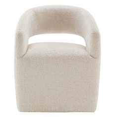 an upholstered chair with a rounded seat and backrest, on a white background