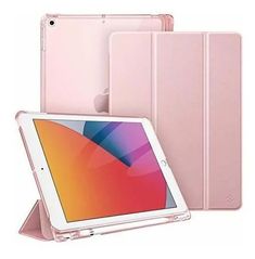 an ipad case with the cover open and showing it's front side, in pink