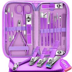 PRICES MAY VARY. 🎁✨16 In 1 Manicure Kit - Professional manicure & pedicure set includes hand care tools: Curved Nail Clipper, Oblique Nail Clipper, Nail Scraper, Nail Cleaner, Glass Nail File and V-Shape Pusher; toenail care sets: Dead Skin Pliers, Toenail Clipper, Flat Pedicure Knife, Oblique Pedicure Knife, Curved Pedicure Knife; facial grooming kits: Scissors, Acne Needle, Ear Spoon, Honey-Spoon Shape Ear Picker, Eyebrow Clip. A full set of nail/foot/facial care tools to meet your daily need Toenail Care, Nail Foot, Luxurious Travel, Sharp Nails, Curved Nails, Ingrown Nail, Mens Grooming Kit, Glass Nail File, Professional Manicure