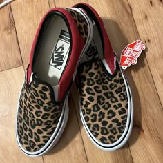 Vans Custom Sneakers Made To Order Can Fit Women’s 81/2or 9 Red And Leopard Print Block Comes With Canvas Bag And New Spray Bottle Of Cleaner Brand New Never Worn Red And Leopard Print, Red And Leopard, Vans Shoes Women, Mens Slip On Sneakers, Vans Custom, Olive Style, Print Block, Pretty Shoes Sneakers, Vans Red