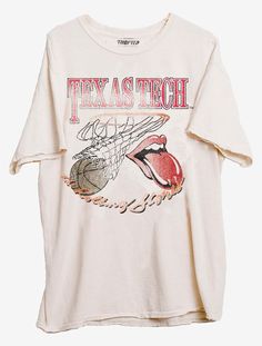 Buy this Livy Lu Texas Tech "Basketball Rolling Stones" Thrifted T-Shirt from Red Raider Outfitter, The Fan's Favorite since 1975! Texas Tech Basketball, Red Raider, Sweatshirt Ideas, Sorority Sweatshirts, Texas Tech University, College Fits, Texas Tech Red Raiders, Texas Tech, Sorority Outfits