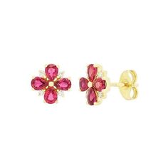 Made of 14k yellow gold, these earrings feature .11tdw Diamond and Ruby (1.34cttw). A stunning addition to any jewelry collection. Gold Ruby Earrings, Ruby Earrings, Stone Earrings, Stone Color, Jewelry Collection, Ruby, Yellow Gold, Stone, Yellow