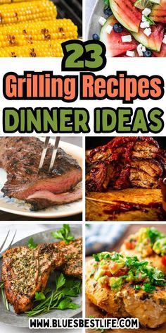 A collection of grilling recipes. Grilling Recipes Meat, Meat Side Dishes, Grilling Recipes Chicken, Easy Summer Grilling Recipes, Family Dinner Menu, Best Bbq Recipes, Grilled Side Dishes, Grilled Foods, Grilled Meat Recipes