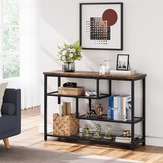 a living room scene with focus on the bookshelf