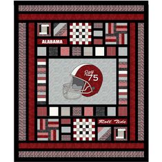 a football themed quilt with the number 75 on it