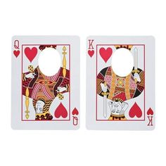 two playing cards, one in red and the other in white with an elephant on it