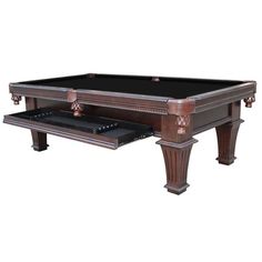 a pool table with an open drawer on the bottom and one section missing from it