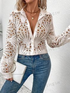 Women's & Men's Clothing, Shop Online Fashion Elegant Button-up Tops With Sheer Sleeves, White Lace Western Shirt, Spring Lace Collar Button-up Shirt, White Lace Cuffs Button-up Tops, Off-white Bohemian Lace Blouse, Fashion Online Shop, All Fashion, Latest Trends, Long Sleeve Shirts