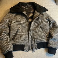 Brand New Without Tags Mackage Bomber Jacket. Never Worn. Super Cute And Cozy Jacket. Retails For 850 Luxury Black Wool Outerwear, Luxury Gray Wool Outerwear, Luxury Fitted Gray Outerwear, Designer Black Wool Outerwear, Luxury Gray Winter Outerwear, Luxury Gray Long Sleeve Outerwear, Black Designer Wool Outerwear, Mackage Jacket, Cozy Jacket