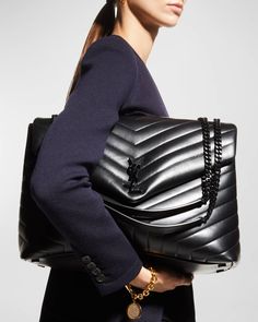 Saint Laurent Loulou Large YSL Shoulder Bag in Quilted Leather | Neiman Marcus Ysl Shoulder Bag, Coach Parker, Ysl Logo, Handbags Michael Kors, Quilted Leather, Leather Chain, Chanel Boy Bag, Coffee Break, Ysl Bag