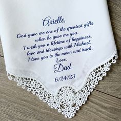 a white handkerchief with the words, god gave me one of the greatest gifts