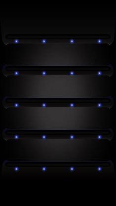 four blue lights on the side of a black wall in front of a dark background