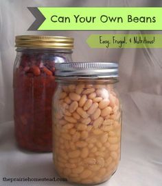 two jars filled with beans sitting next to each other