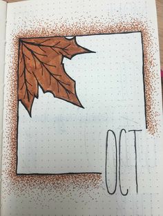 an open notebook with a drawing of a leaf and the word ott written on it