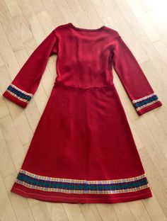 "Rock this beautiful ethnic dress, featuring gorgeous colors and details, any season. Estimate Size: Brand: Melangedress 100% Acrylic Length: 41.5\" Bust: 31\" Waist: 29\" Shoulder: 15\" Sleeve: 20\"" Red Long Sleeve Dress With Traditional Patterns, Red Long Sleeve Dresses With Traditional Patterns, Traditional Red Tunic Dress, Folk Style Red Long Sleeve Dress, Folk Style Long Fitted Dresses, Red Embroidered Winter Dress, Traditional Red Winter Dress, Winter Embroidered Red Dresses, Red Folk Tunic Dress