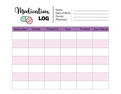 the medication log is shown in pink and white