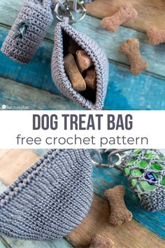 a crochet bag is shown with the words, dog treat bag free crochet pattern