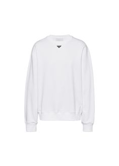 Find PRADA Terry Triangle Logo Sweatshirt on Editorialist. Prada sweatshirt in solid terry Enameled metal triangle logo at collar Crew neckline Dropped shoulders Long sleeves Banded cuffs and hem Pullover style Cotton/elastane Made in Italy Luxury Logo Detailed Crew Neck Sweatshirt, Prada Sweatshirt, Luxury White Men's Sweatshirt, Prada Triangle Logo Necklace, Prada Tshirt Men, Triangle Logo, Drop Shoulder, Pullover Styling, Top Brands