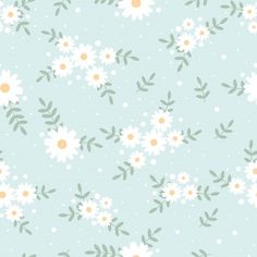 a blue background with white flowers and green leaves on the bottom right corner is an illustration of daisies