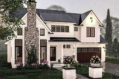 Plan 62964DJ: 3 Bed Modern Cottage House Plan With 2 Story Foyer And Family Room 3 Story Brick House, Blocksburg Layout, 3 Story House Design, 3 Story House, Modern Cottage House Plans, Suburban Houses, Bloxburg Houses, Cottage House Plan, Diy House Plans