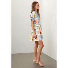 Multicolored linen-rayon blend (54% Linen, 46% Rayon). Casual dress. Short sleeves. Collared neckline. Front button closure. 34.5" from shoulder to hemline. Imported. Casual Dress Short, Hunter Bell, Belle Dress, Rent The Runway, Closet Designs, Woven Bag, Dress Short, Casual Dress, Short Sleeves