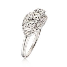 Ross-Simons - C. 1960 Vintage 1.20 ct. t. w. Diamond Ring in 14kt White Gold. Size 7. C. 1960. Presenting a compelling ring from our Estate collection! The marquise-shaped face of the design is enrobed by .85 ct. t. w. round brilliant-cut diamonds, showcasing the .35 carat round Old European-cut diamond at the very center. You'll never regret flaunting this utterly classic ring. Crafted in 14kt white gold. 3/8" wide. Diamond ring. Exclusive, one-of-a-kind Estate Jewelry. Diamond birthstones are the perfect gift for April birthdays. Estate Rings With Center Stone For Anniversary, Estate Style Anniversary Rings With Center Stone, Classic Marquise Cut Diamond Ring With 17 Jewels, Estate White Gold Diamond Ring With Prong Setting, Estate Style Platinum Diamond Ring For Anniversary, Estate White Gold Diamond Ring For Anniversary, Estate Style White Gold Diamond Ring For Anniversary, Diamond Birthstone, Vintage Diamond Rings