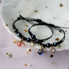 Space-themed Black Jewelry Gift, Black Braided Friendship Bracelets, Couple Bracelet, Thread Bracelets, Stylish Glasses, Couple Bracelets, Cute Easy Drawings, Moon Star, Outfits Aesthetic