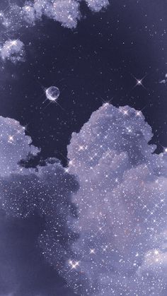 the sky is filled with stars and clouds