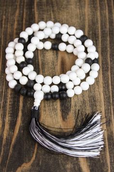 Mala Beads White Jasper and Onyx Reflection Mala ML501 White Jasper, Tibetan Mala, Wrist Mala, 108 Mala Beads, Onyx Jewelry, 108 Bead, Color Spectrum, Mala Necklace, Jasper Beads