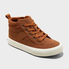 Kids' Cooper Mid Top Sneakers Boots - Cat & Jack™ Cognac 2 Brown High-top Sneakers For Fall, Casual Brown High-top Sneakers For Fall, Casual School Boots With Round Toe, Casual Round Toe School Boots, Casual Round Toe Boots For School, Trendy Brown Low-top Boots, Fall High-top Boots For School, Brown Round Toe Sneakers For School, Casual School Boots For Fall