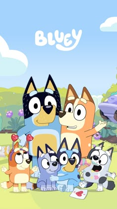 the cartoon dog family is posing for a photo