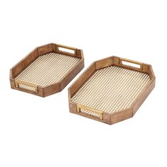 two wooden trays with handles on each side