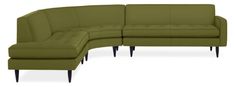 a green sectional sofa with black legs