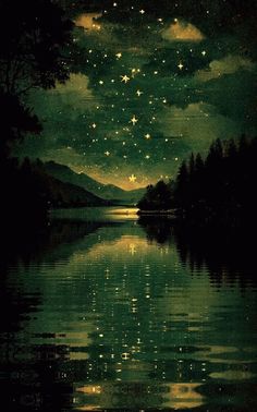 the night sky is full of stars above water