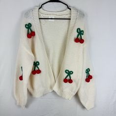 Nwt, Excellent Condition Please Look At All Pictures Kawaii Spring Sweater, Cute Oversized White Outerwear, Kawaii Knit Sweater For Fall, White Kawaii Cardigan For Fall, Cute White Winter Cardigan, White Kawaii Sweater For Spring, White Kawaii Spring Sweater, Cute White Knitted Outerwear, Cute White Knit Cardigan