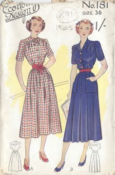 1940s Vintage Sewing Pattern DRESS B36" (R71) | eBay Economy Design, 1940s Dress Pattern, London College Of Fashion, Scale Pattern, Vogue Sewing, Vogue Sewing Patterns, Motif Vintage, 1940s Dresses, Easy Sewing Patterns