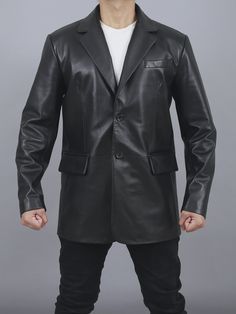 Specification: Material: Carefully Selected 100% Genuine Sheepskin Leather Inner: Comfortable Viscose Lining Front: Lapel Collar, Button Closure Pockets: One Welt Pocket, Two Waist Flap Pockets and Two Inside Sleeves: Full Sleeves with Open Hem Cuff Color: Black SIZE: To get the best fitting, you can take help from the size charts which can enable you to opt for the best size for you. You can also avail the CUSTOM MADE to MEASURE, in case the desired size is not mentioned in the size chart. DISC Classic Long Sleeve Leather Jacket For Party, Luxury Leather Jacket For Formal Occasions, Classic Leather Blazer For Party, Classic Leather Party Blazer, Formal Leather Sport Coat, Formal Black Leather Sport Coat, Winter Leather Party Blazer, Winter Party Leather Blazer, Party Black Leather Blazer