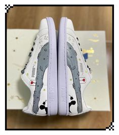 custom hand painted PUMA Basket Classic XXI Trainer Older kids size uk1 --uk5.5  ￡125 Adults size uk2.5-uk12  ￡175 -100% Authentic & brand new in box; - Each pair is personally handmade, and painting with premium leather paint and topped with a finisher for extra protection; - Please ensure that you double check your size before ordering.  - For customized designs, feel free to leave us a message, We are willing to have your ideas done; Upon receiving the product, it is recommended to let it sit Custom Pumas Shoes, Hand Painted White High-top Custom Sneakers, Sporty Low-top Custom Sneakers With Anime Print, White Sporty Custom Sneakers With Anime Print, Pokemon Puma Shoes, High-top Custom Sneakers With Anime Print, Puma Basket Classic, Anime Wedding, Sneakers Puma