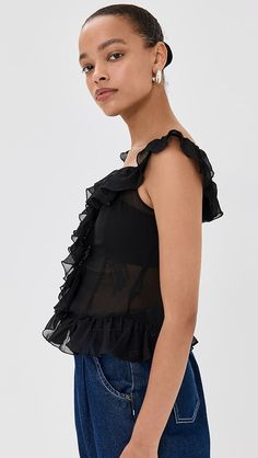 Lioness Timeless Ruffle Top | Shopbop Buckle Top, Chiffon Ruffle, Top Fabric, China Fashion, Ruffle Top, Healthcare Professionals, V Neck Tops, Ruffle Trim, Fabric Weights