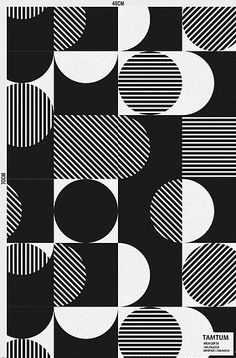 an abstract black and white poster with circles on it's sides, all in different sizes