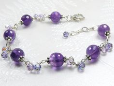 Amethyst Bracelet, Sterling Silver, Purple Stone Bracelet, Lavender Wedding Jewelry, February Births Faceted Purple Amethyst Beaded Bracelets, Purple Amethyst Faceted Beaded Bracelets, Purple Faceted Amethyst Beaded Bracelets, Wire Wrapped Amethyst Bracelets In Purple, Purple Amethyst Wire Wrapped Bracelets, Wire Wrapped Purple Amethyst Bracelets, Elegant Faceted Purple Crystal Bracelet, Elegant Purple Faceted Crystal Bracelet, Handmade Amethyst Crystal Bracelet In Purple