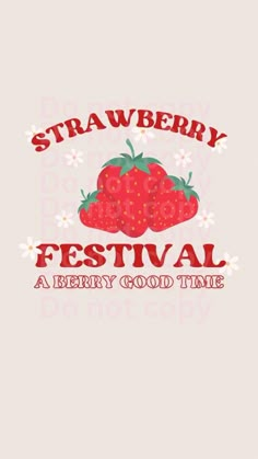 the strawberry festival logo is shown in red and white